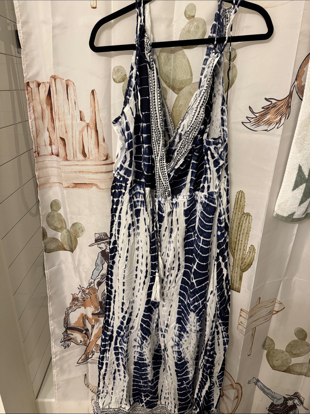 Navy and White Tie-Dye Sleeveless Maxi Dress